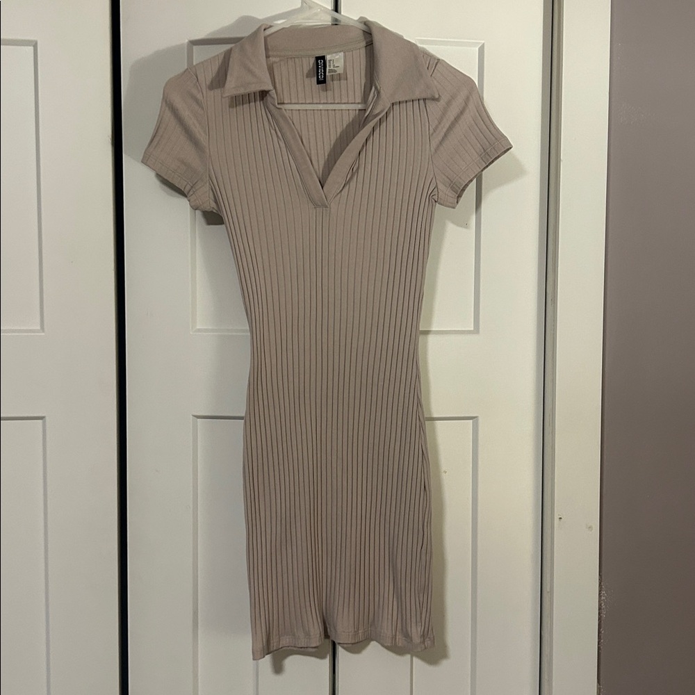 H&M Taupe/Tan Polo ribbed bodycon mini dress
